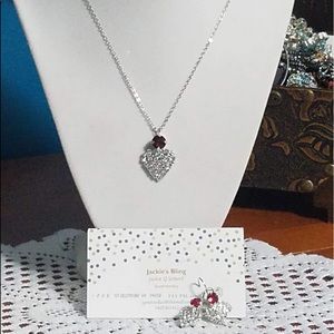 Ruby Swarovski heart nechlace and earrings